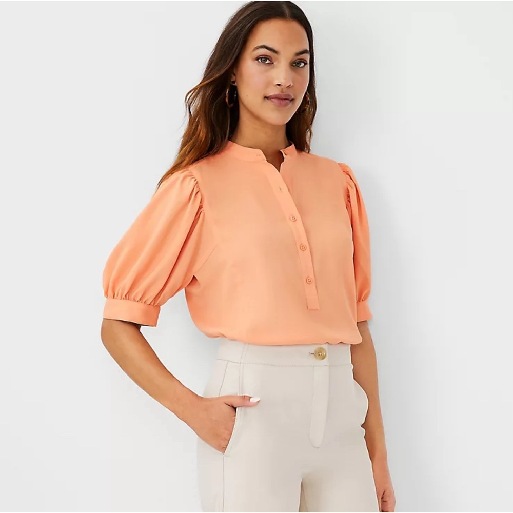 Ann Taylor, Petite Large. Winter White, Petite Half Placket Top